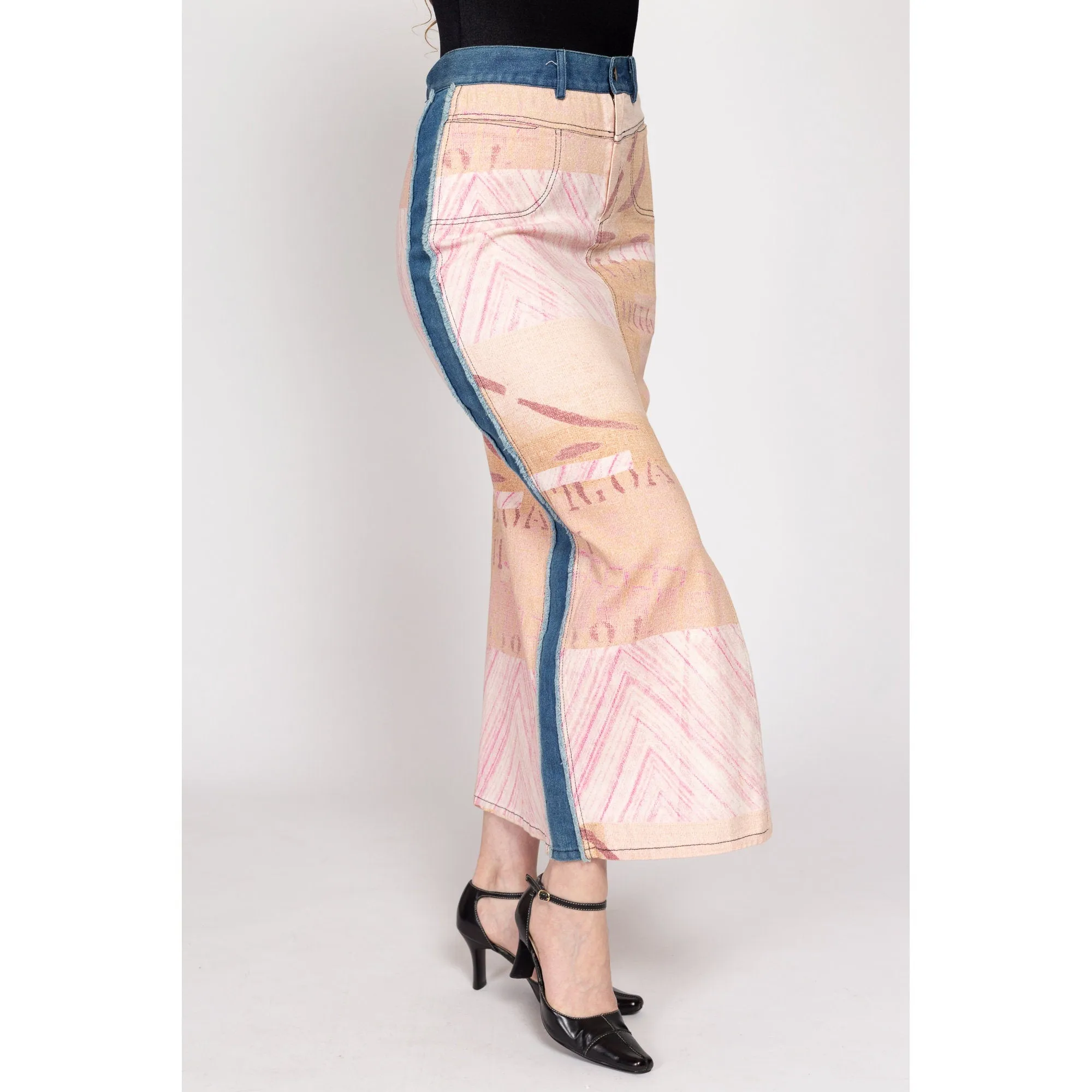 Medium 90s Y2K Feedsack Print Denim Maxi Skirt