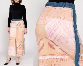 Medium 90s Y2K Feedsack Print Denim Maxi Skirt