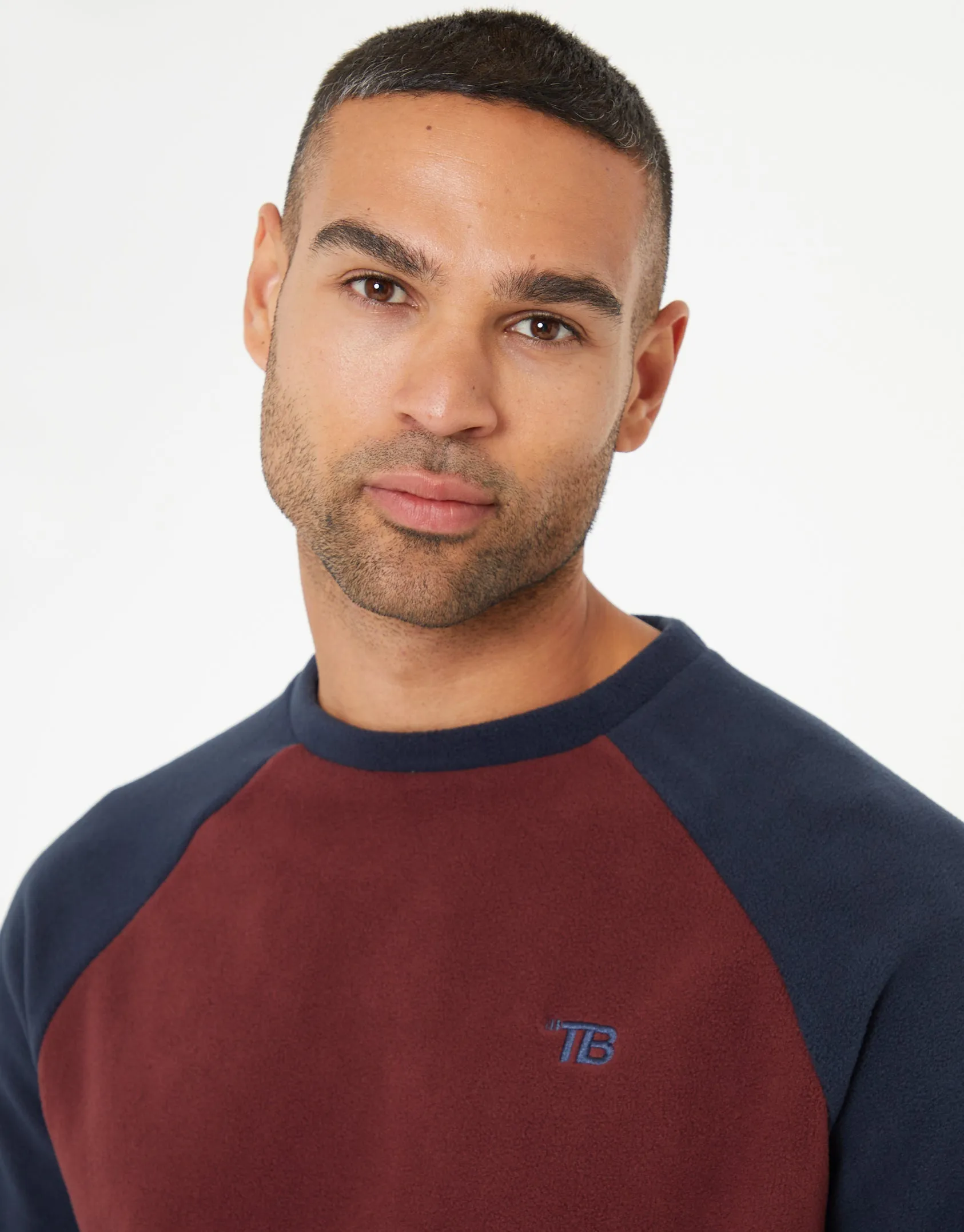 Men's Burgundy & Navy Raglan Microfleece Crew Neck Sweatshirt