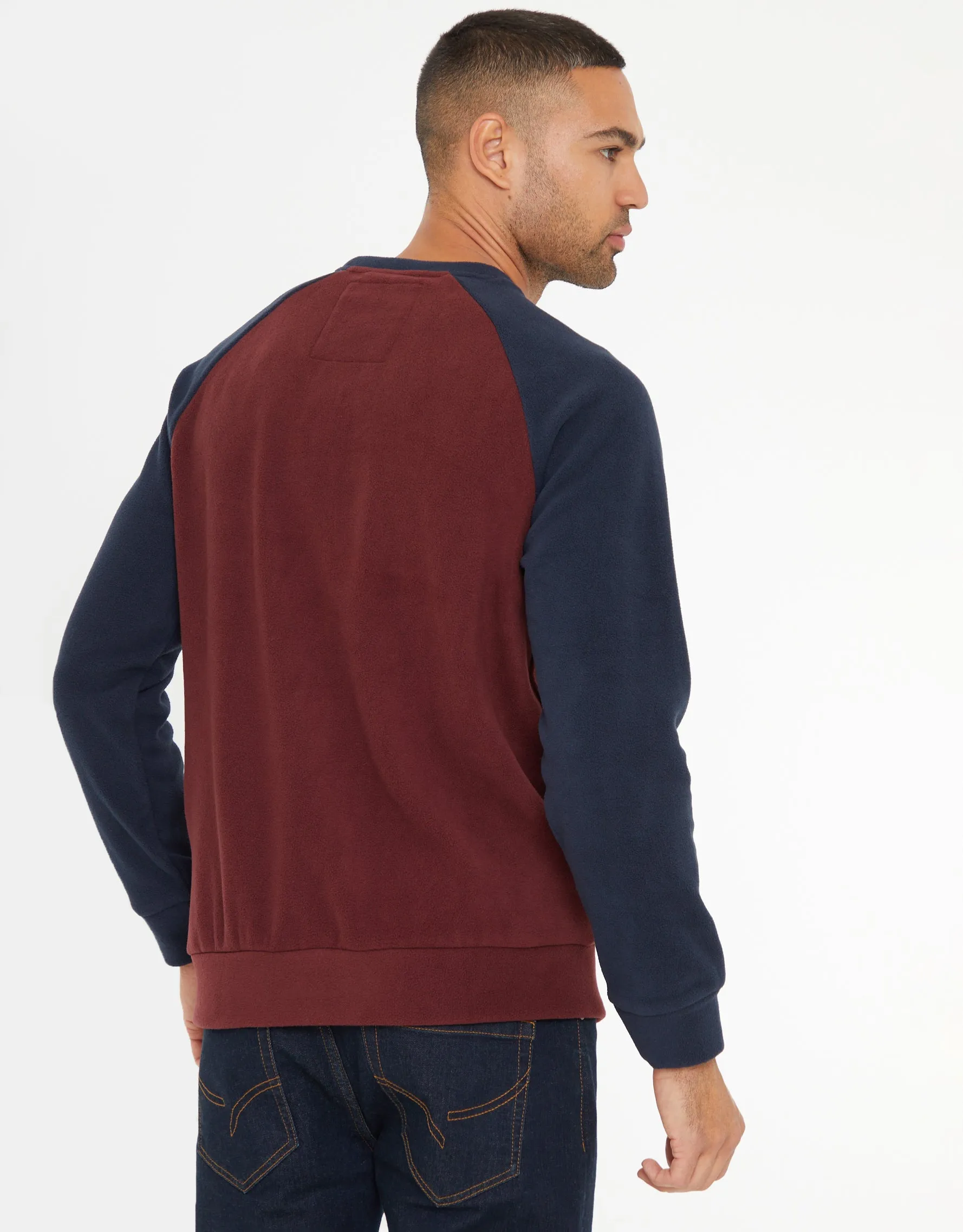 Men's Burgundy & Navy Raglan Microfleece Crew Neck Sweatshirt