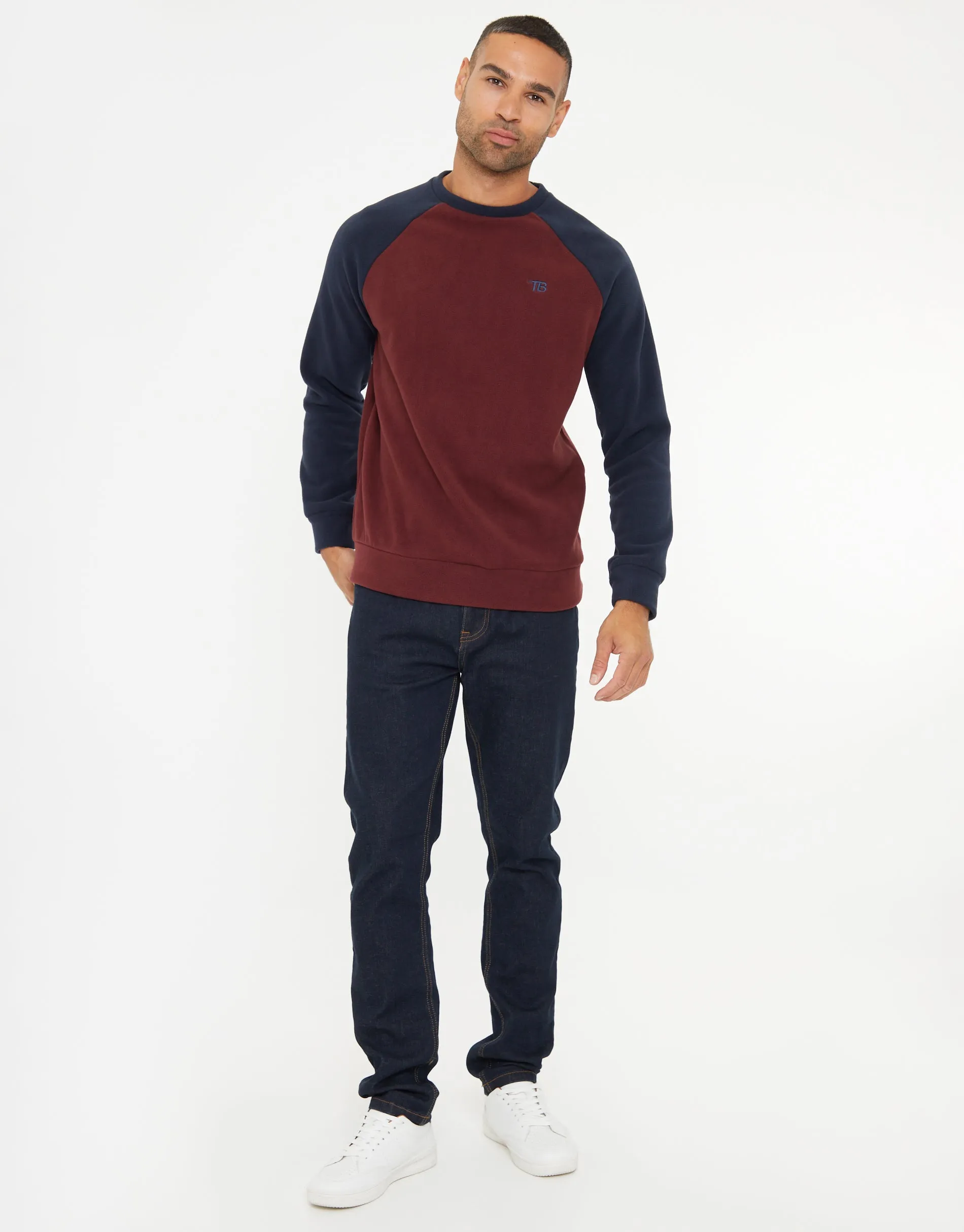 Men's Burgundy & Navy Raglan Microfleece Crew Neck Sweatshirt