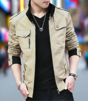 Mens Military Style Zip Up Jacket