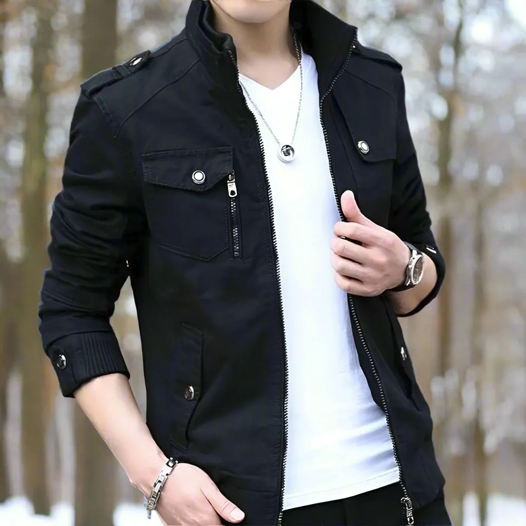 Mens Military Style Zip Up Jacket