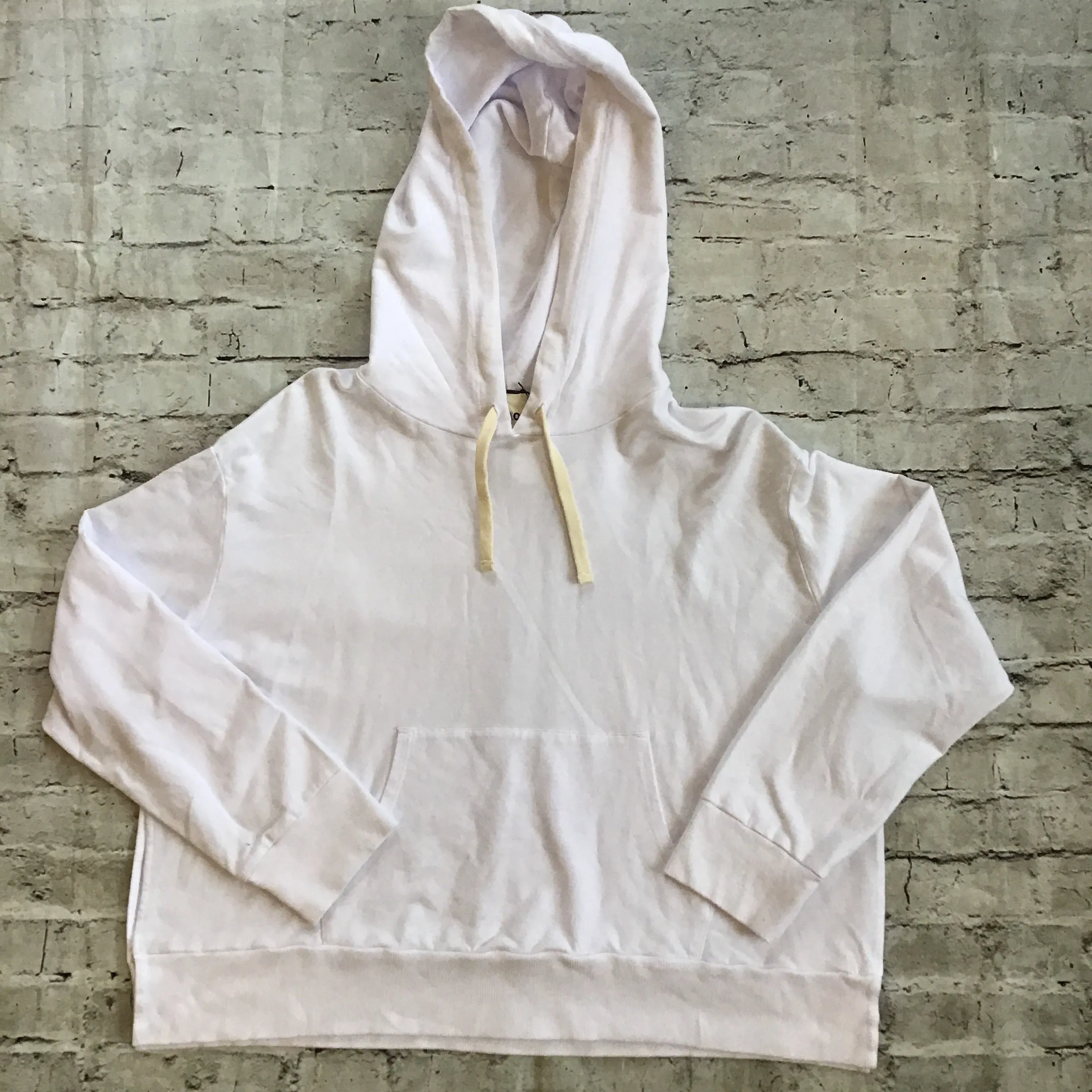 MONROW Off-White/Light Pink Reversed College Pullover Hoodie Size M NWT