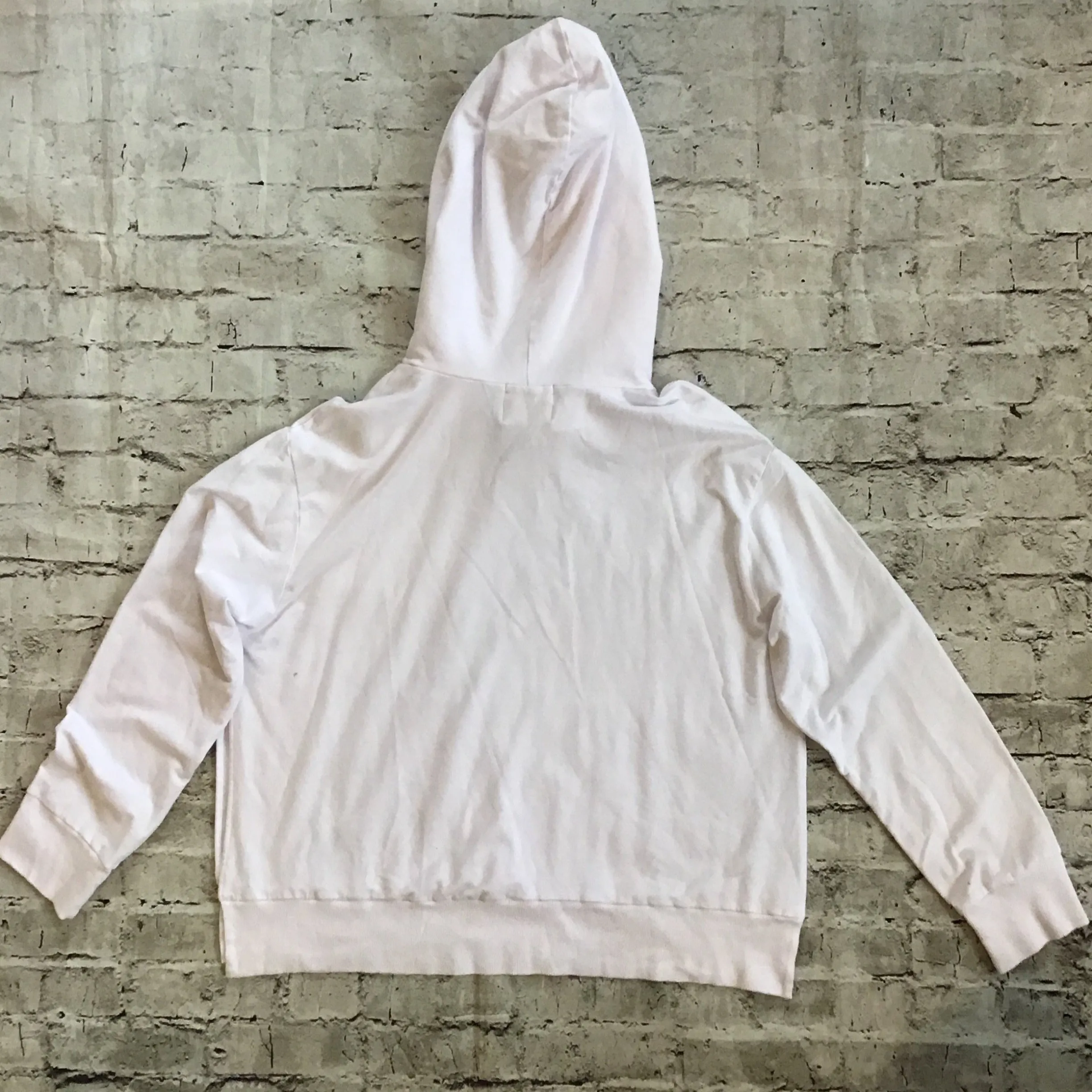 MONROW Off-White/Light Pink Reversed College Pullover Hoodie Size M NWT
