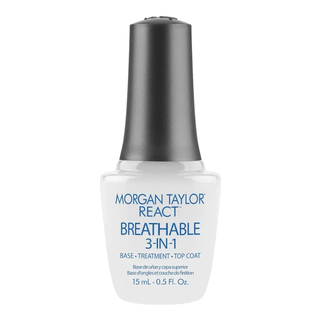 Morgan Taylor Nail Polish - REACT Breathable, 3-in-1 Base Coat, Treatment, Top Coat 0.5oz #3413000