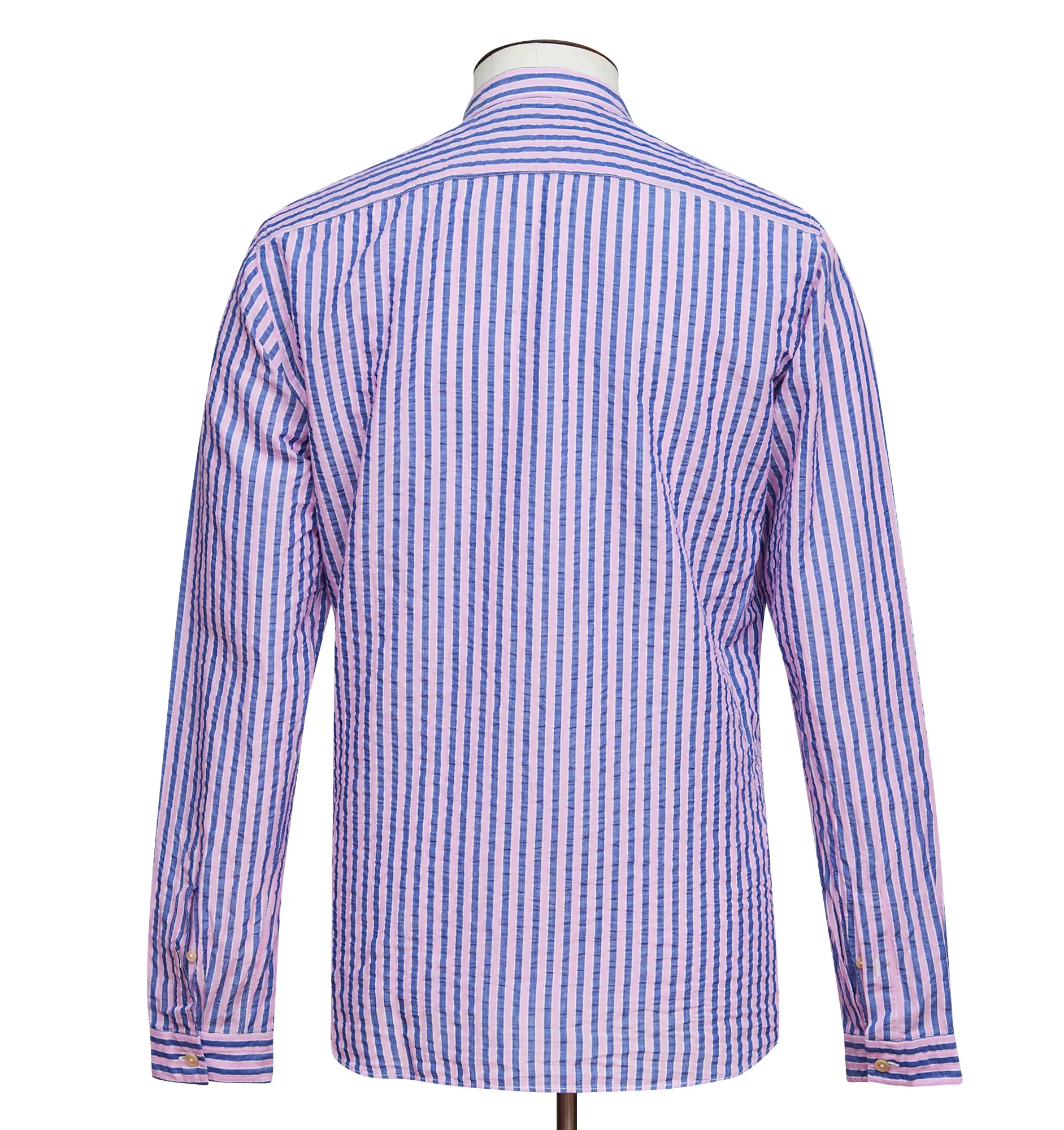Navy & Rose Stripe Mandarin Collar Shirt
