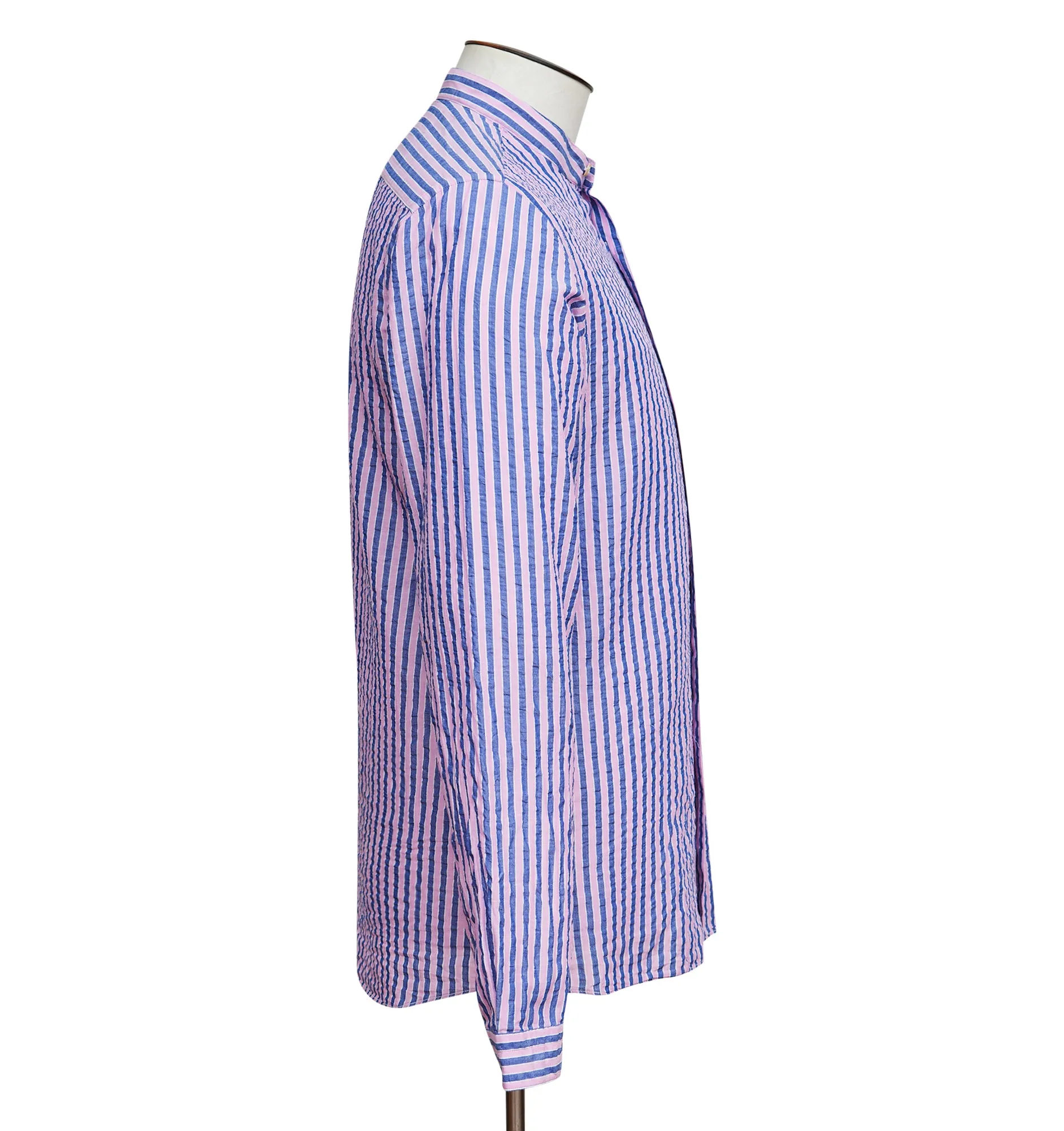 Navy & Rose Stripe Mandarin Collar Shirt