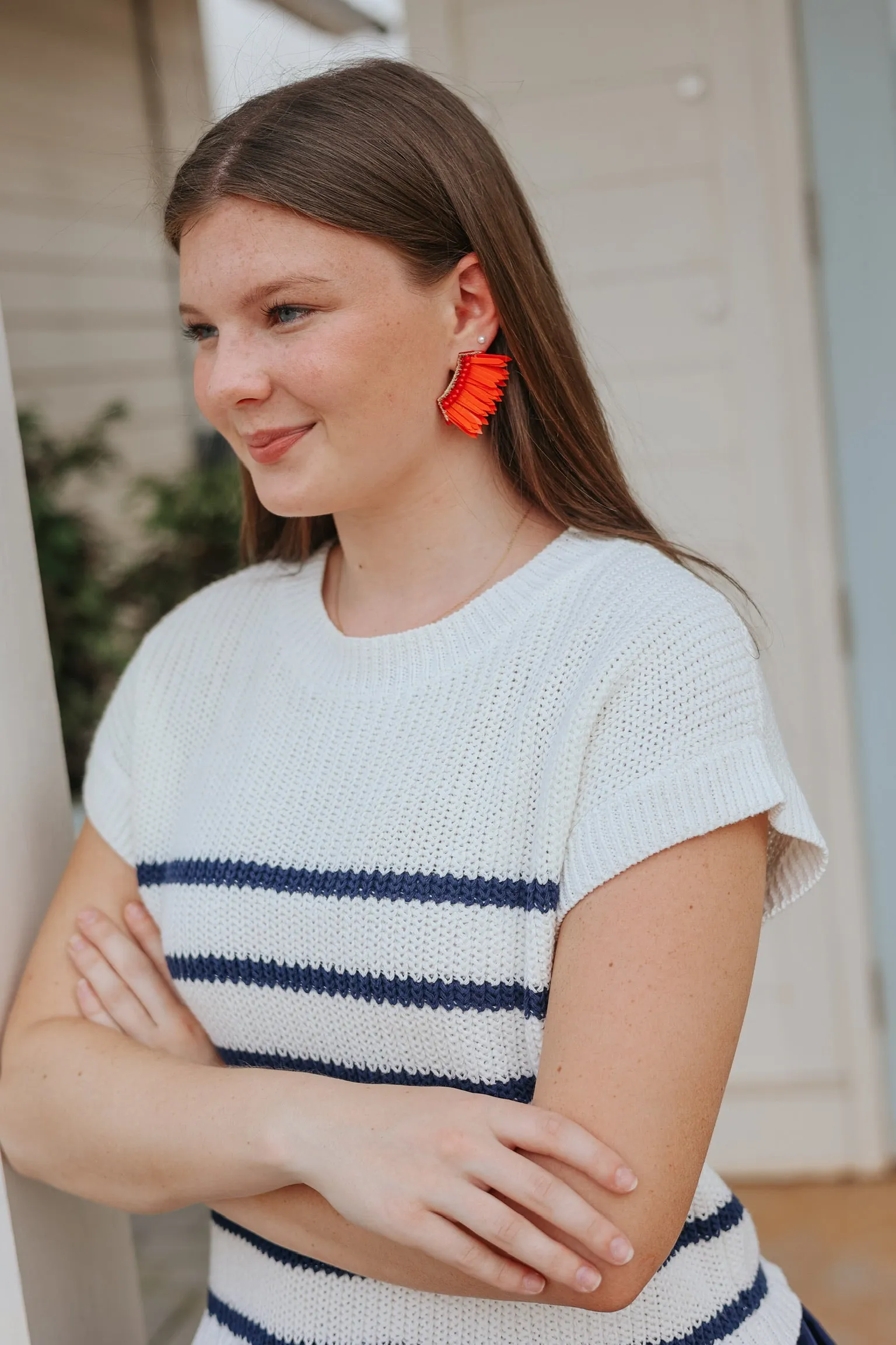 Off White and Navy Sweater Dress