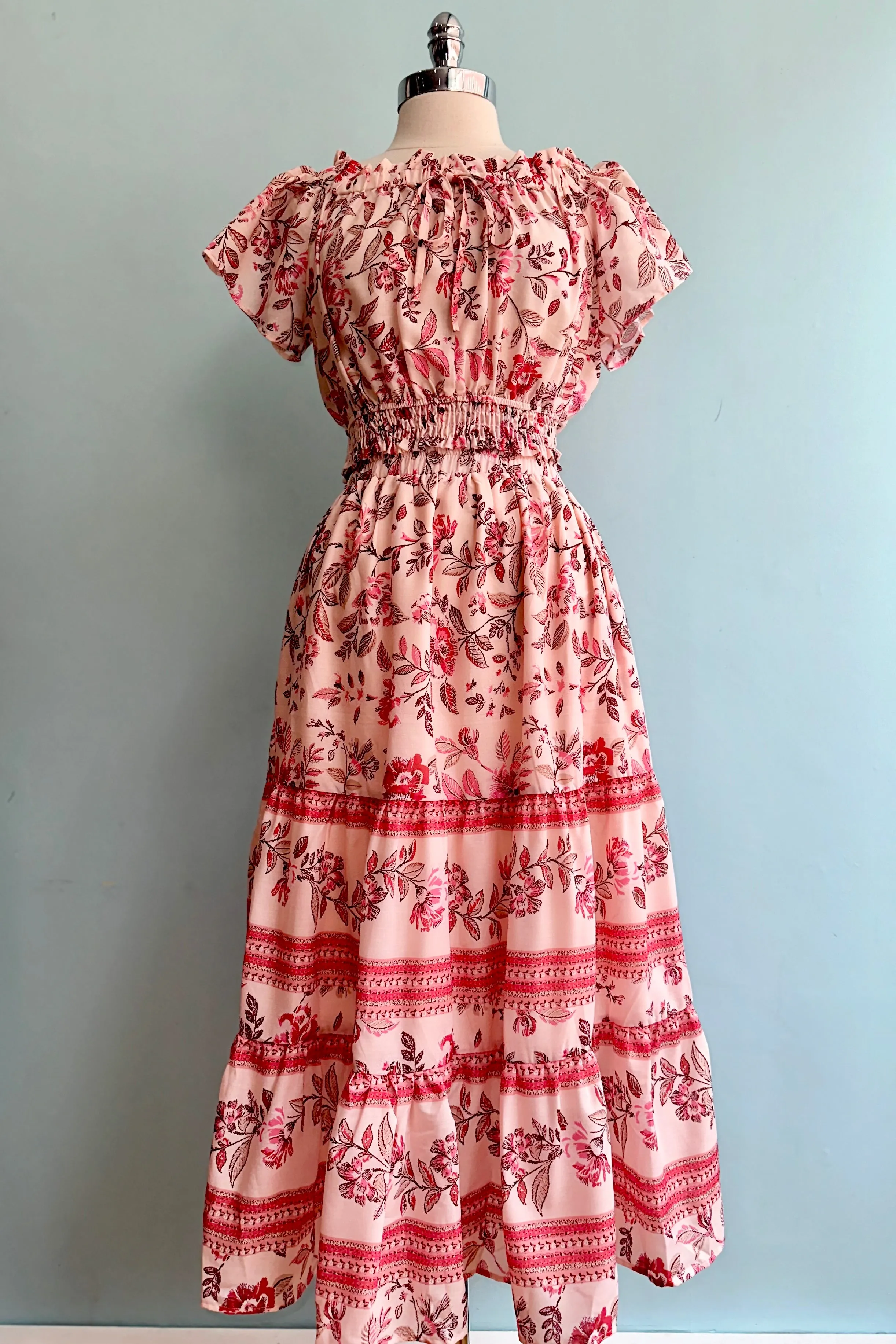 Peach Floral Midi Skirt