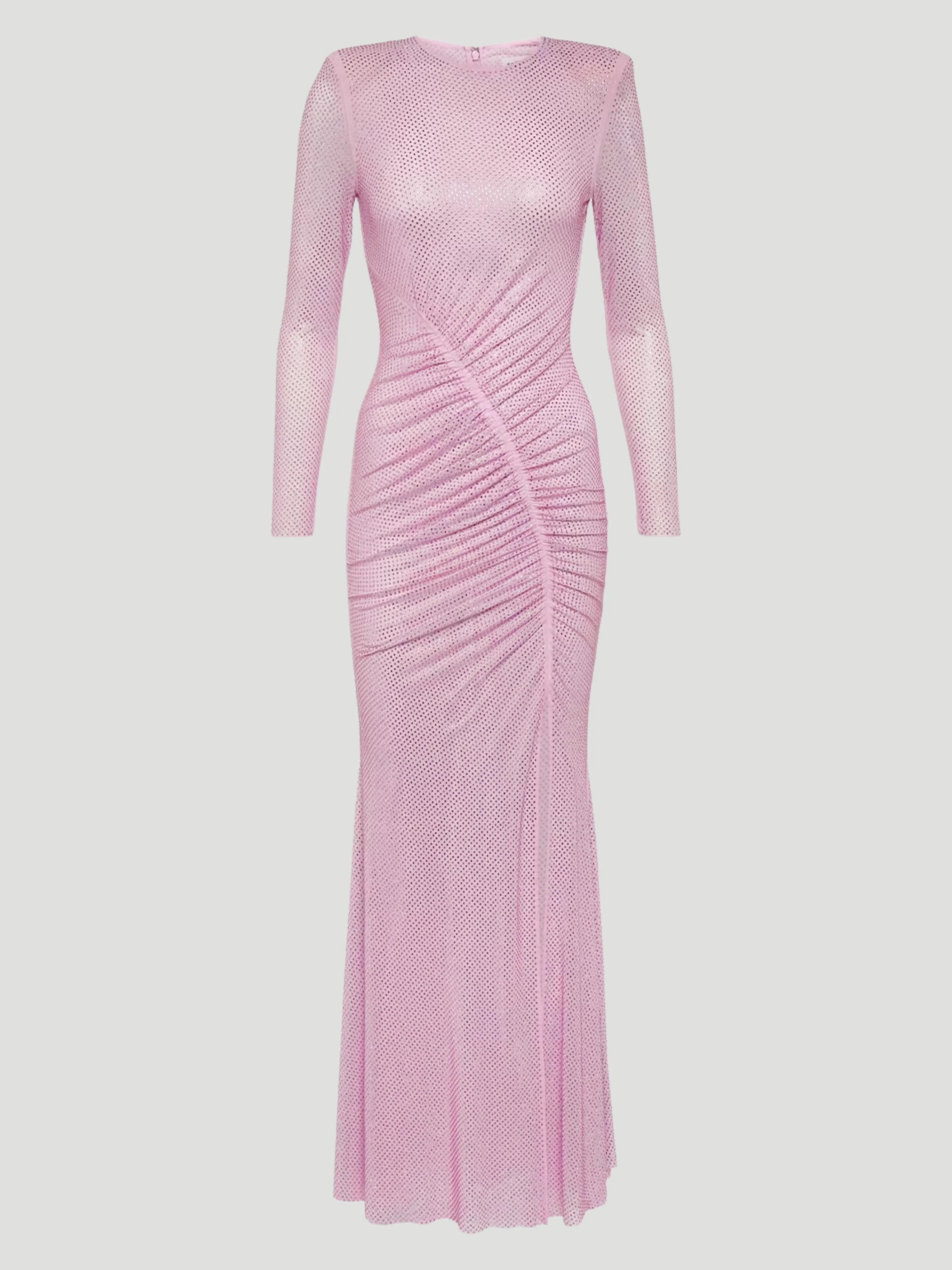 Pink Rhinestone Mesh Maxi Dress