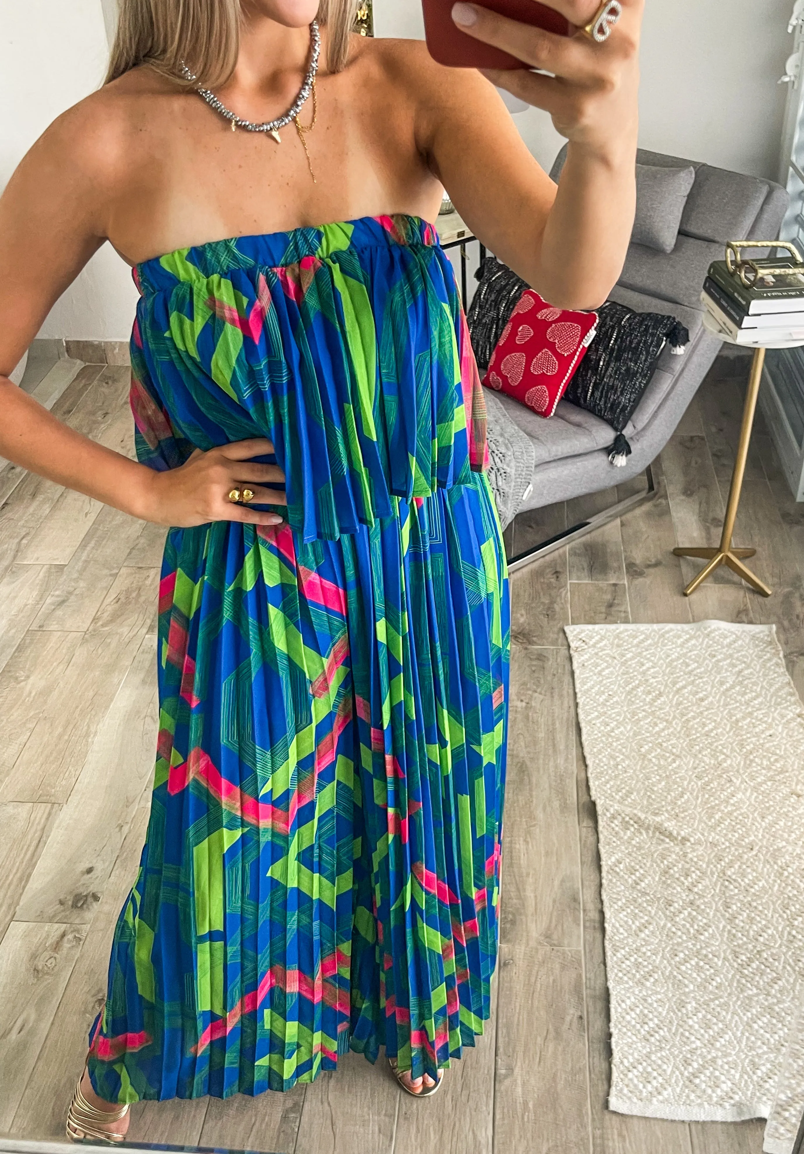 PLEATED STRAPLESS JUMPSUIT