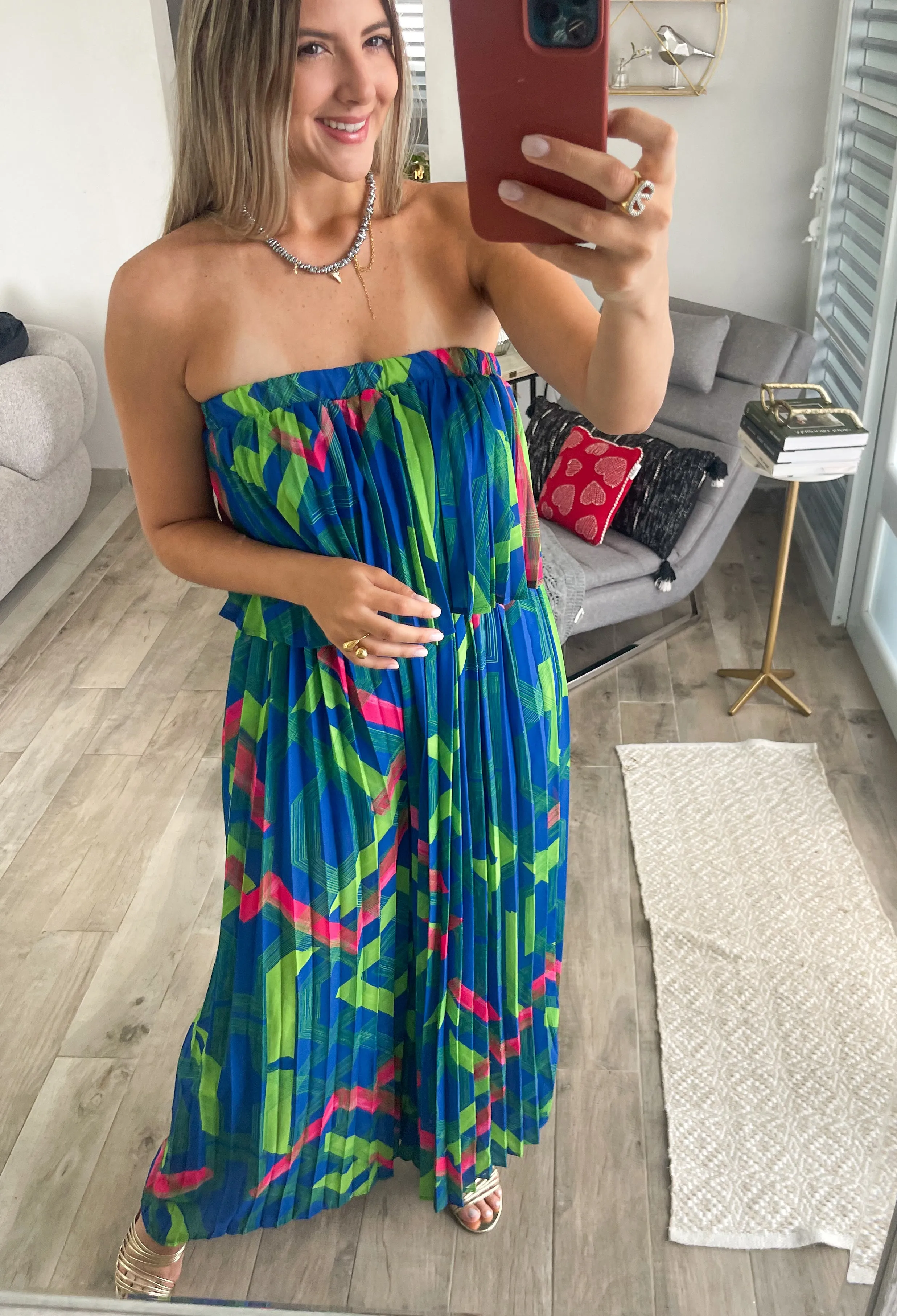 PLEATED STRAPLESS JUMPSUIT