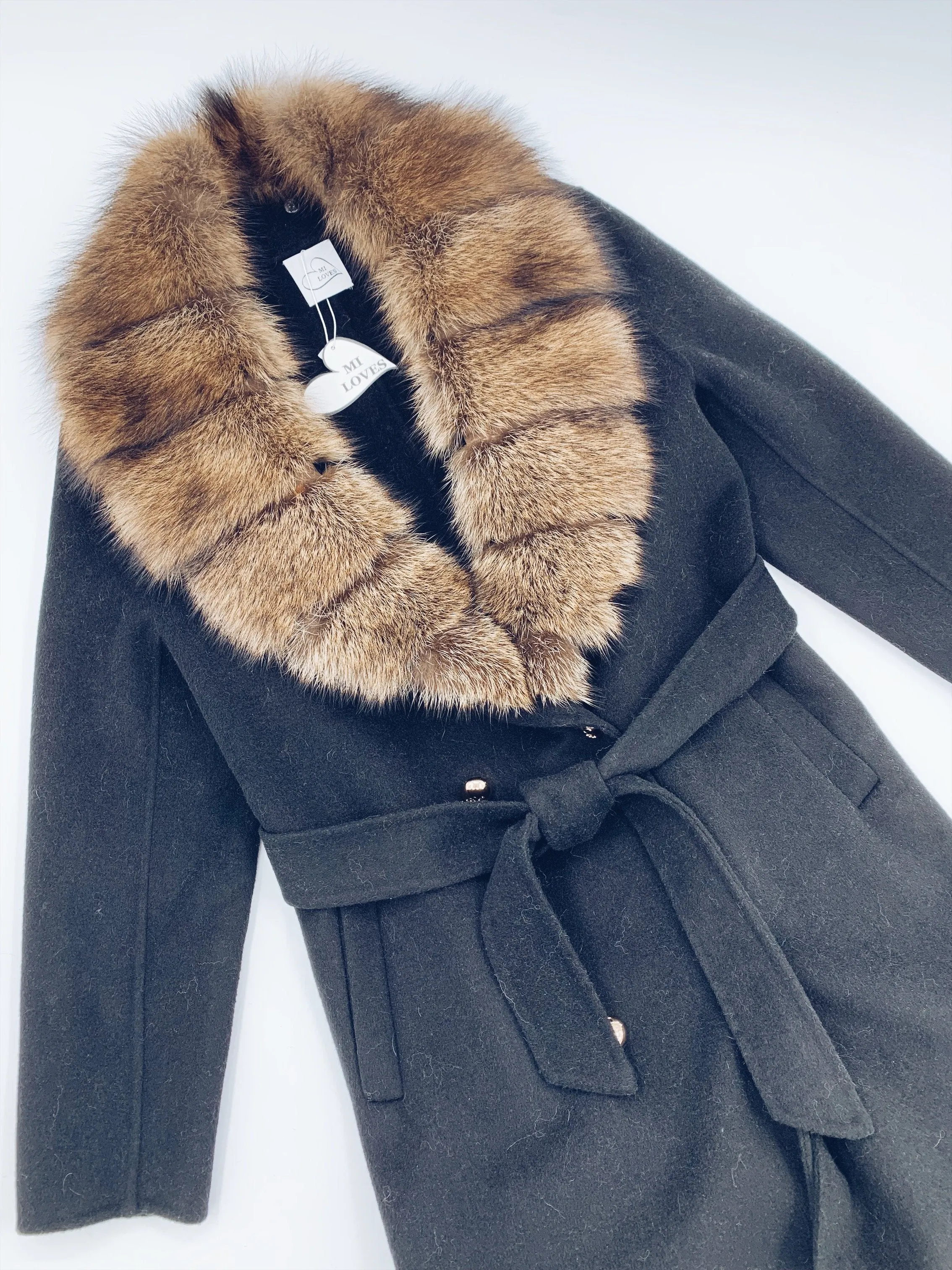 Pre-Order (Delivery in 3 weeks)Adult Cashmere coat with Luxurious Mink fur Collar,Part of MI LOVES ELITE COLLECTION
