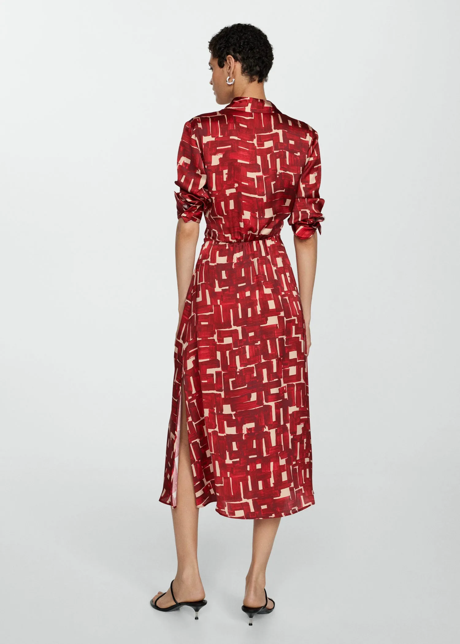 Printed shirt dress - Dark Red