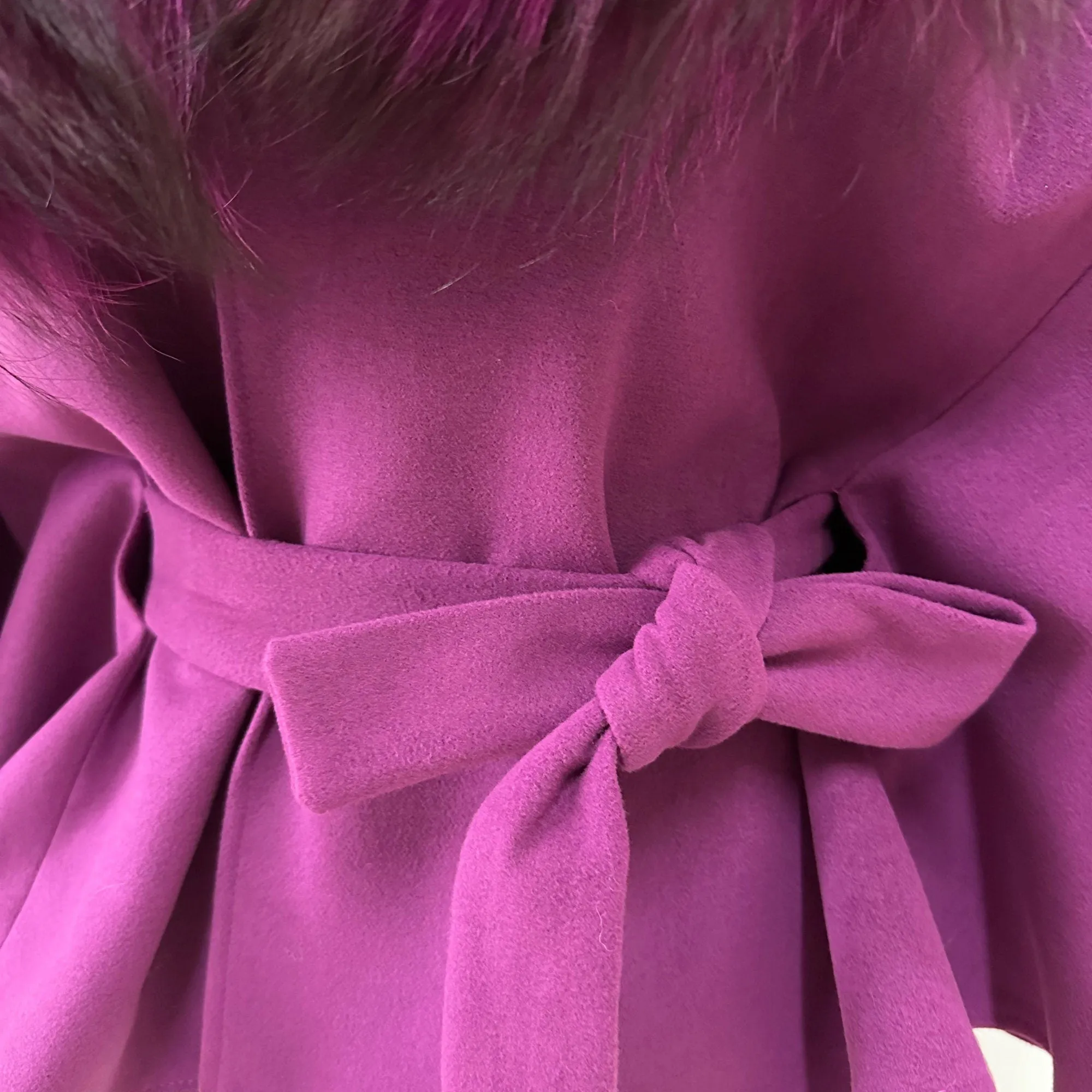 Purple Belted Feminine Overcoat Cape Coat Detachable fox fur collar