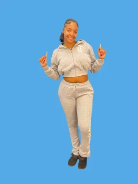 REDFOX "TRUST YOUR SOUL" FLEECE CROP JACKET W/ STACKED PANTS (H. GREY)