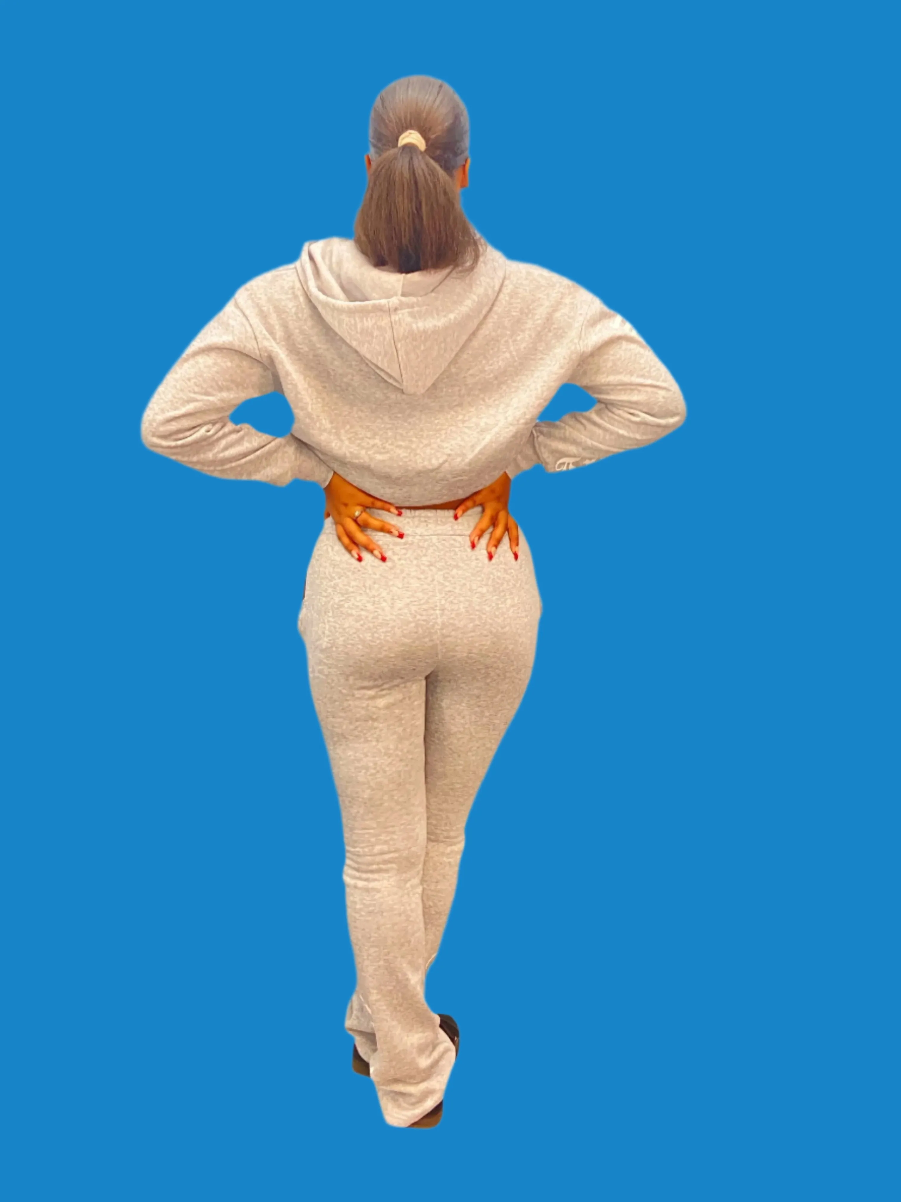 REDFOX "TRUST YOUR SOUL" FLEECE CROP JACKET W/ STACKED PANTS (H. GREY)