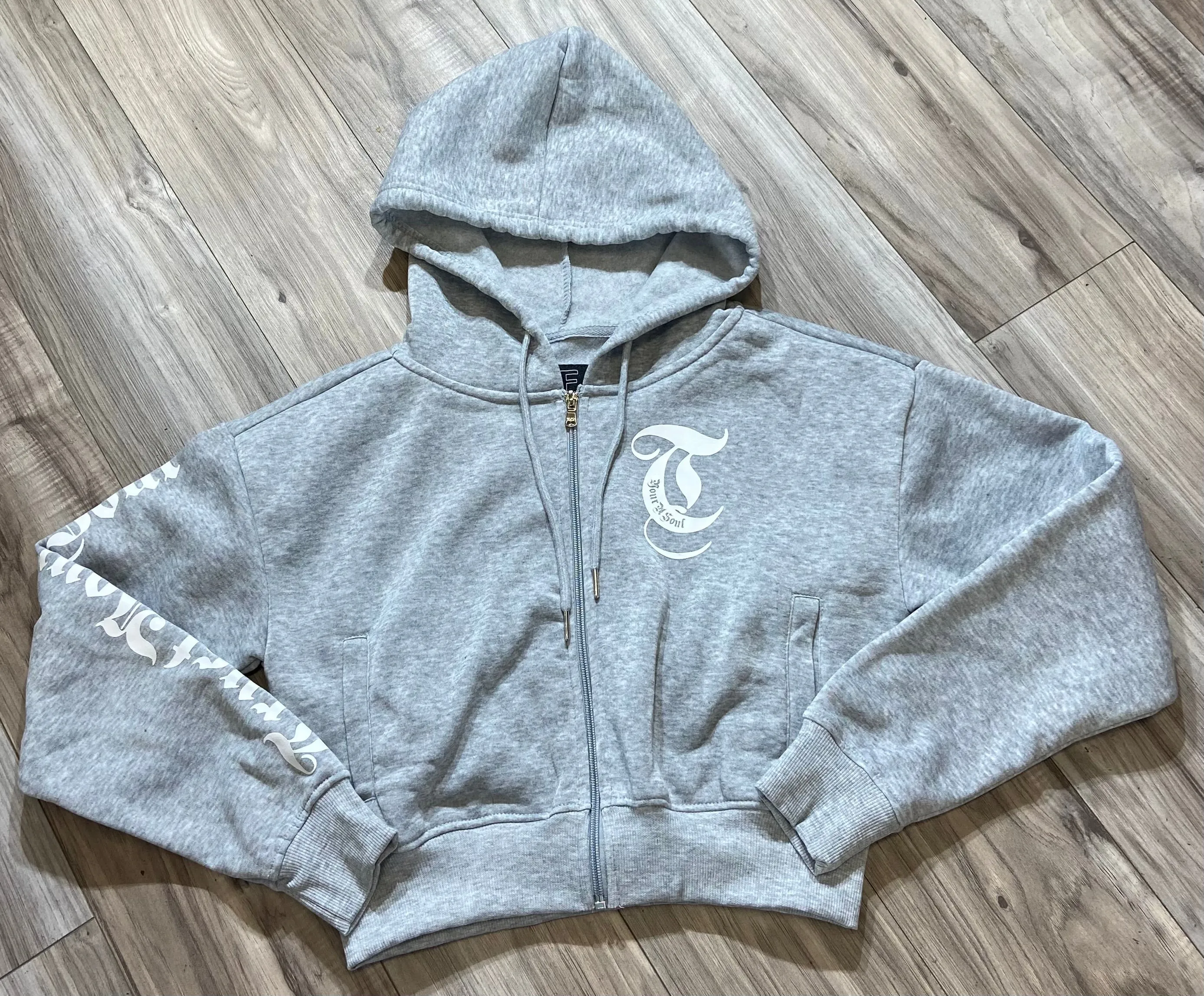 REDFOX "TRUST YOUR SOUL" FLEECE CROP JACKET W/ STACKED PANTS (H. GREY)