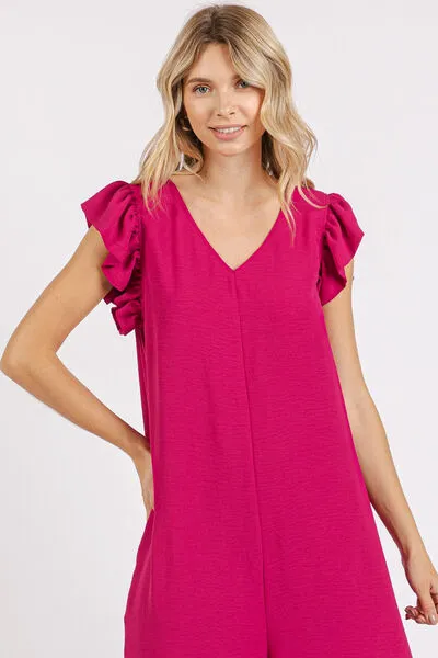 Ruffled Cap Sleeve Wide Leg Jumpsuit
