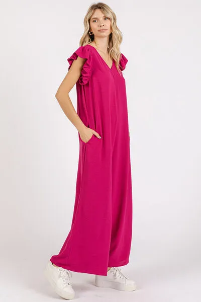 Ruffled Cap Sleeve Wide Leg Jumpsuit