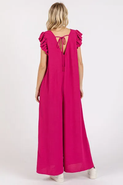 Ruffled Cap Sleeve Wide Leg Jumpsuit