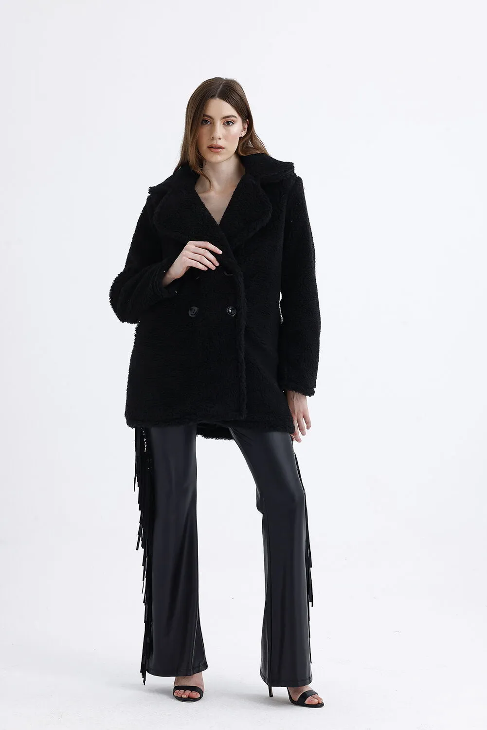 SNS Sense Black Lined Double-Breasted Fur Coat - Geldern