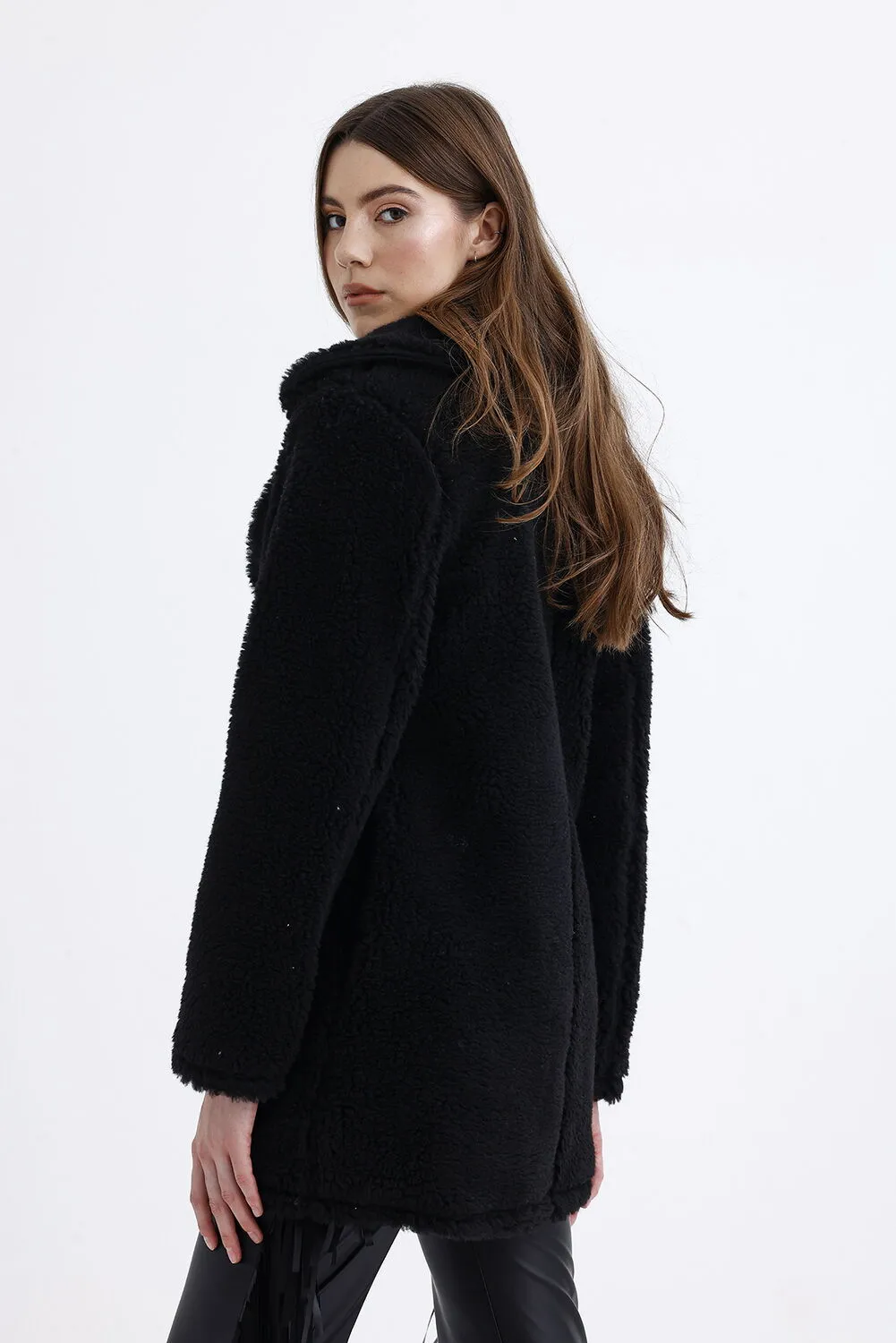 SNS Sense Black Lined Double-Breasted Fur Coat - Geldern