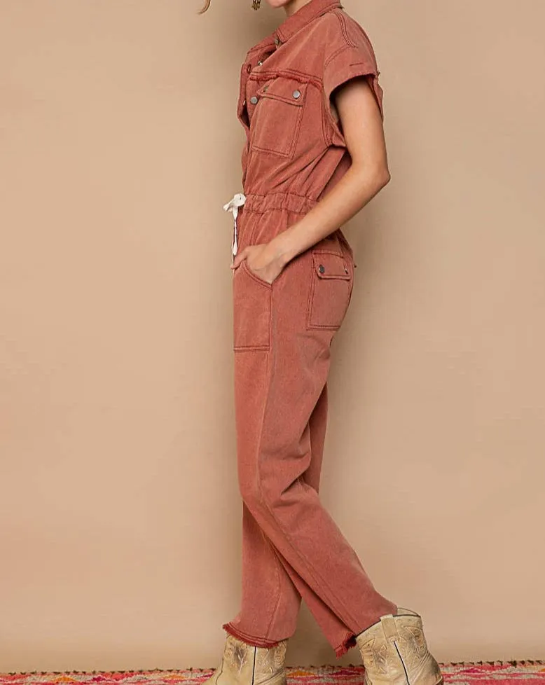 Sofia Short Sleeve Utility Jumpsuit: BRICK LAST ONE! By Pol