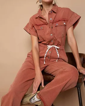 Sofia Short Sleeve Utility Jumpsuit: BRICK LAST ONE! By Pol