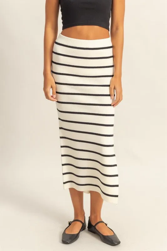 Striped High Waist Bodycon Sweater Skirt