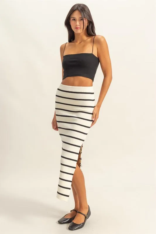 Striped High Waist Bodycon Sweater Skirt