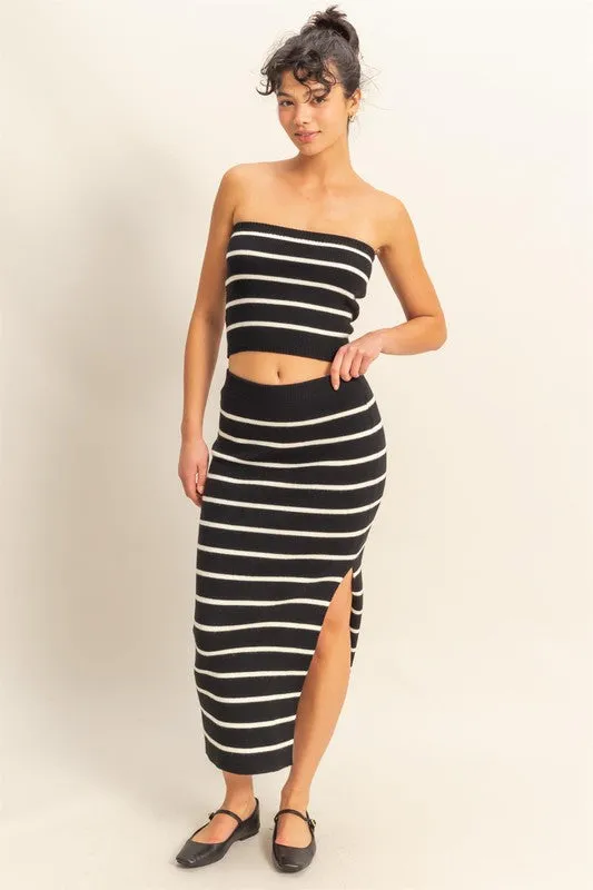 Striped High Waist Bodycon Sweater Skirt