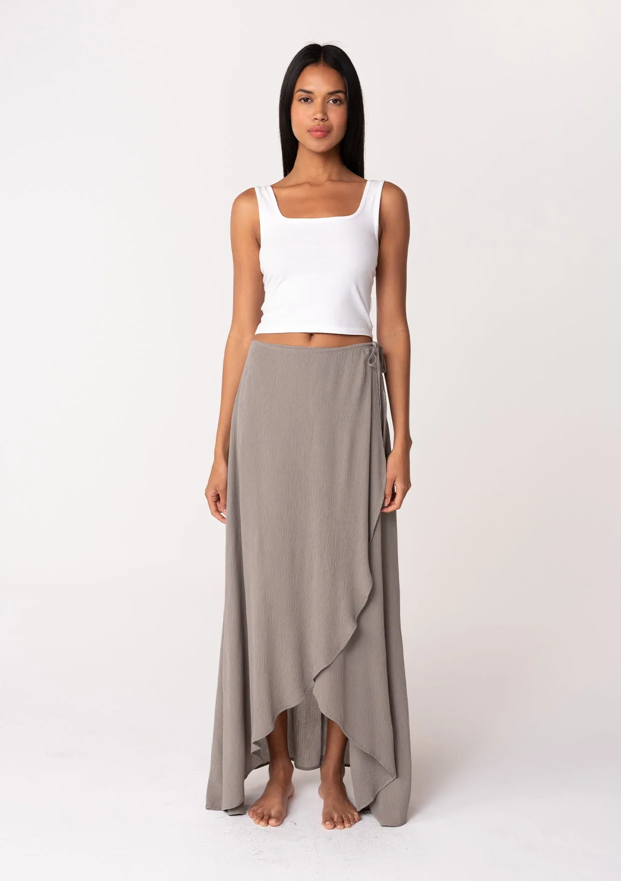 Summer Solid Wrap Maxi Skirt
