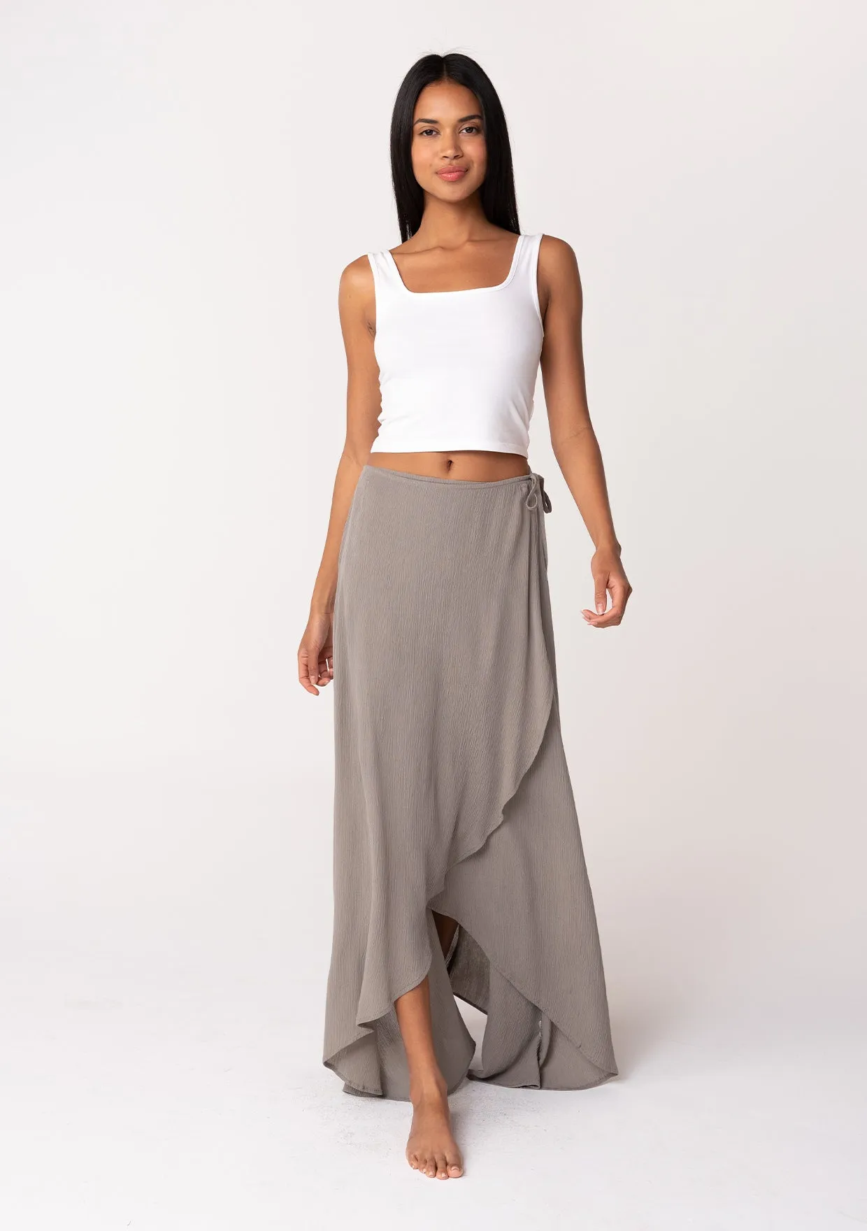 Summer Solid Wrap Maxi Skirt