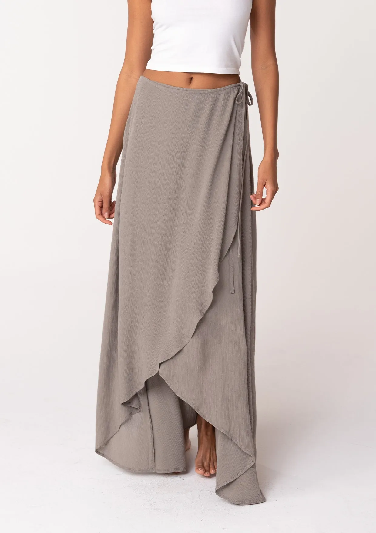 Summer Solid Wrap Maxi Skirt