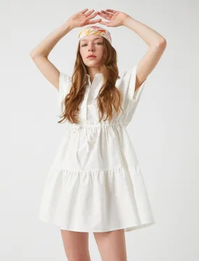 Tiered Poplin Shirt Dress in White