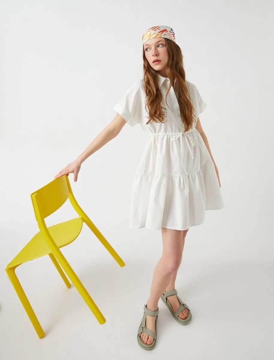 Tiered Poplin Shirt Dress in White