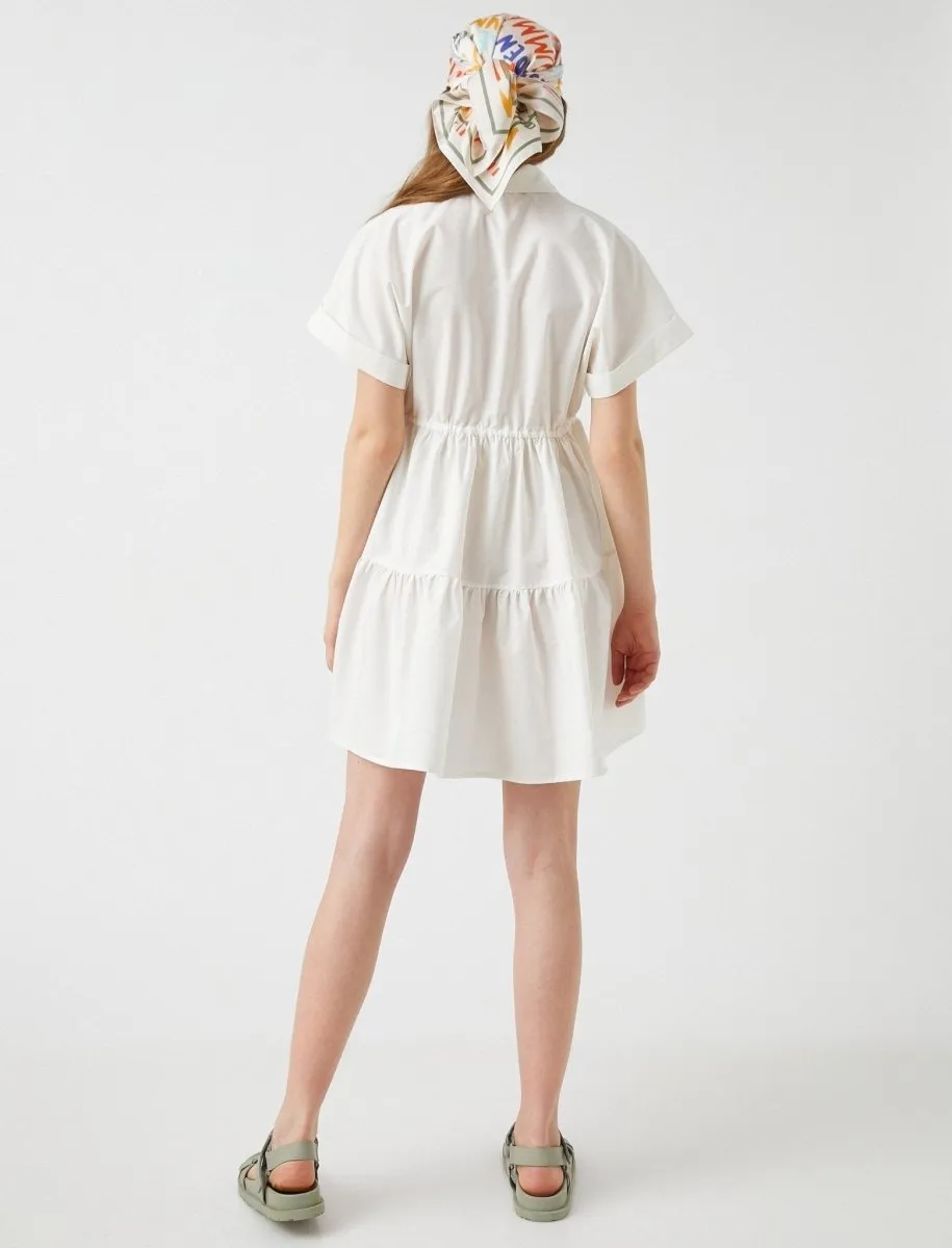 Tiered Poplin Shirt Dress in White