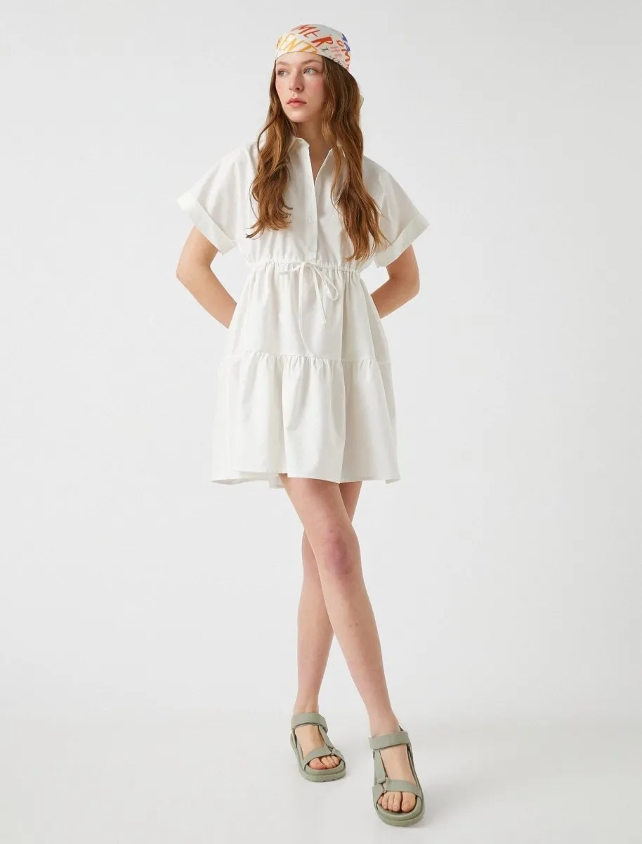 Tiered Poplin Shirt Dress in White