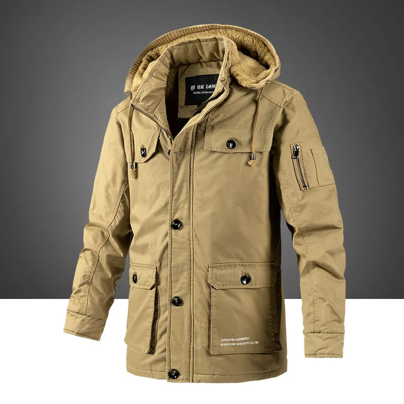 Tommy™ katoen wollen winddichte kaki parka winterjas met capuchon