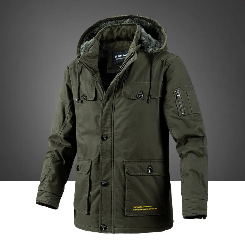 Tommy™ katoen wollen winddichte kaki parka winterjas met capuchon