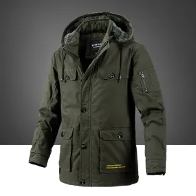 Tommy™ katoen wollen winddichte kaki parka winterjas met capuchon