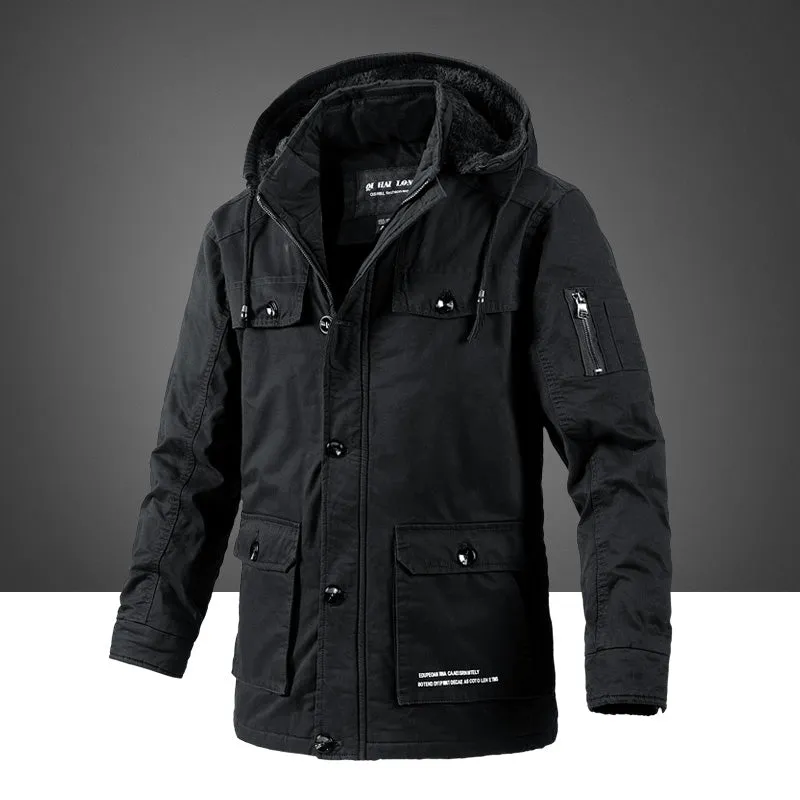 Tommy™ katoen wollen winddichte kaki parka winterjas met capuchon