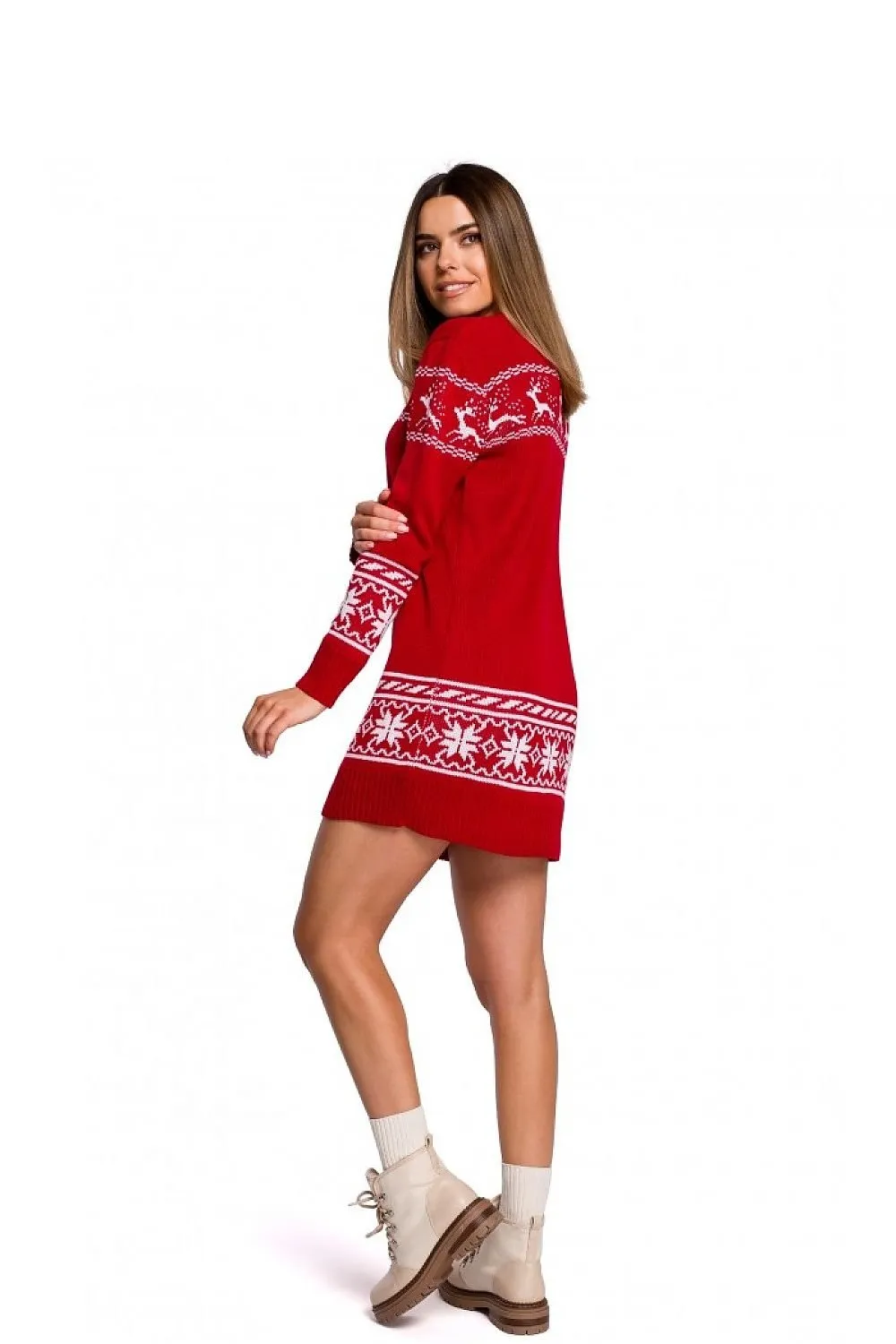 Two-tone sweater dress with Christmas motif