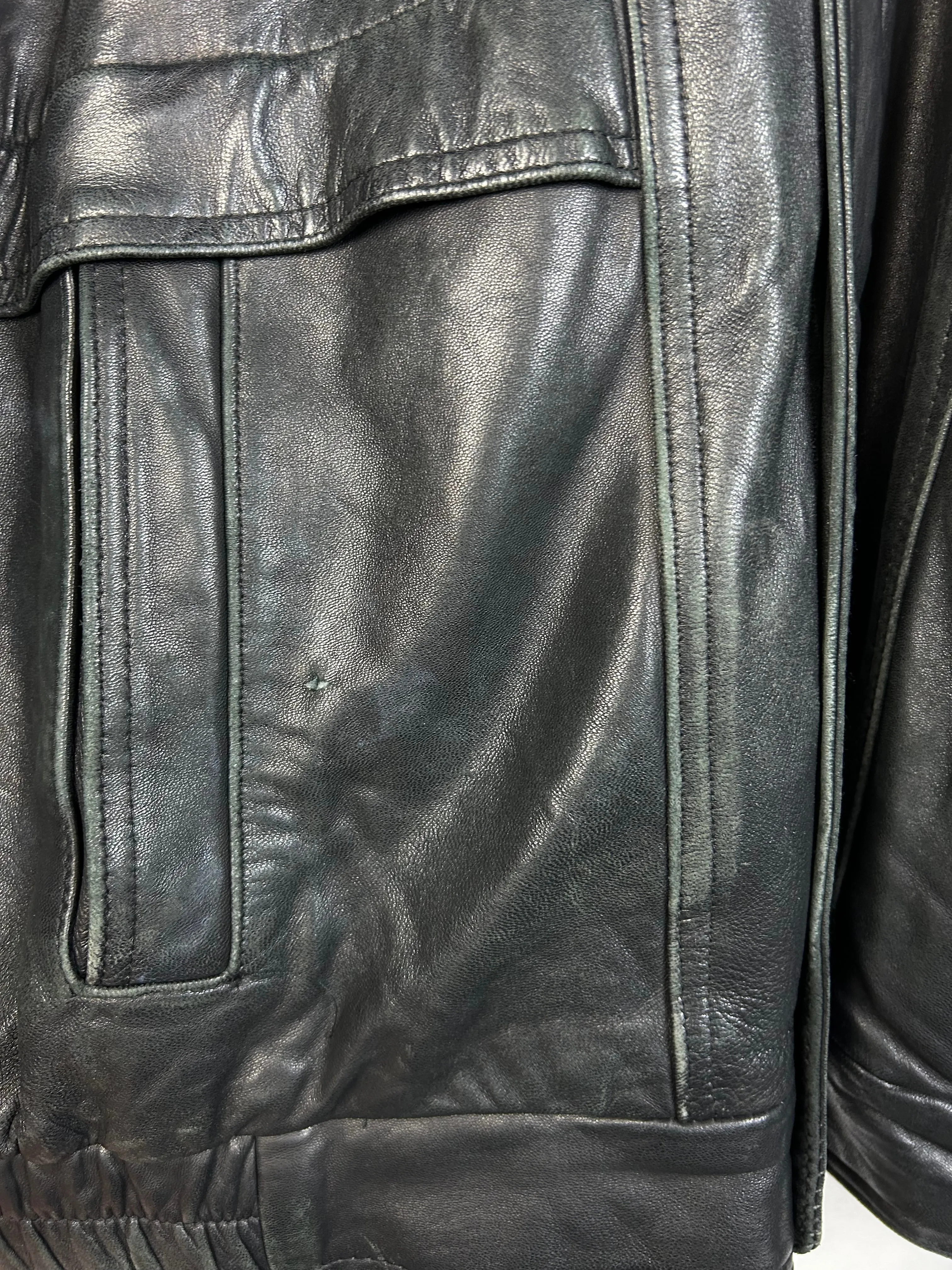 Vintage 90s London Fog Black Leather Cropped Bomber Jacket