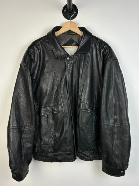 Vintage 90s London Fog Black Leather Cropped Bomber Jacket
