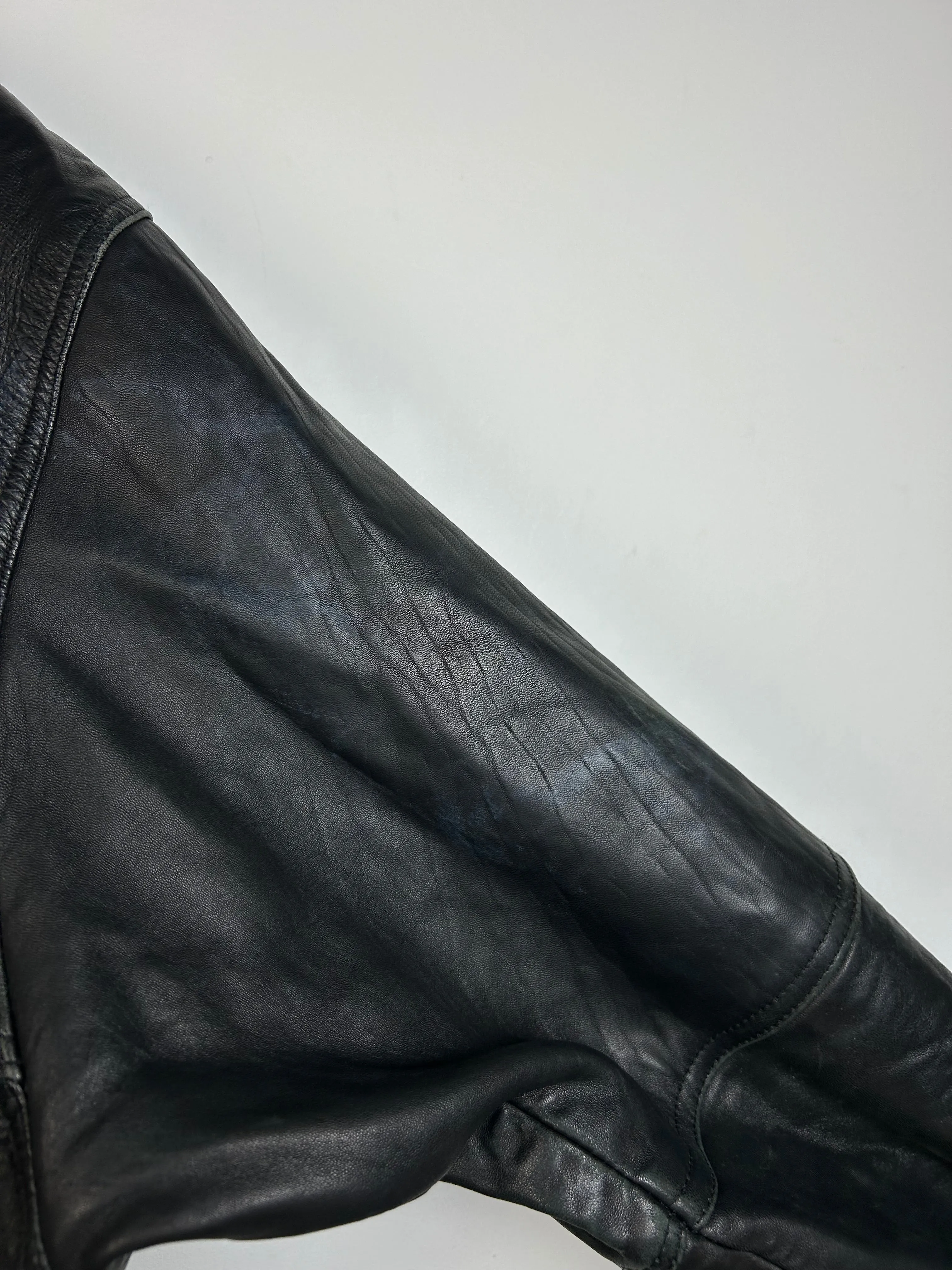 Vintage 90s London Fog Black Leather Cropped Bomber Jacket
