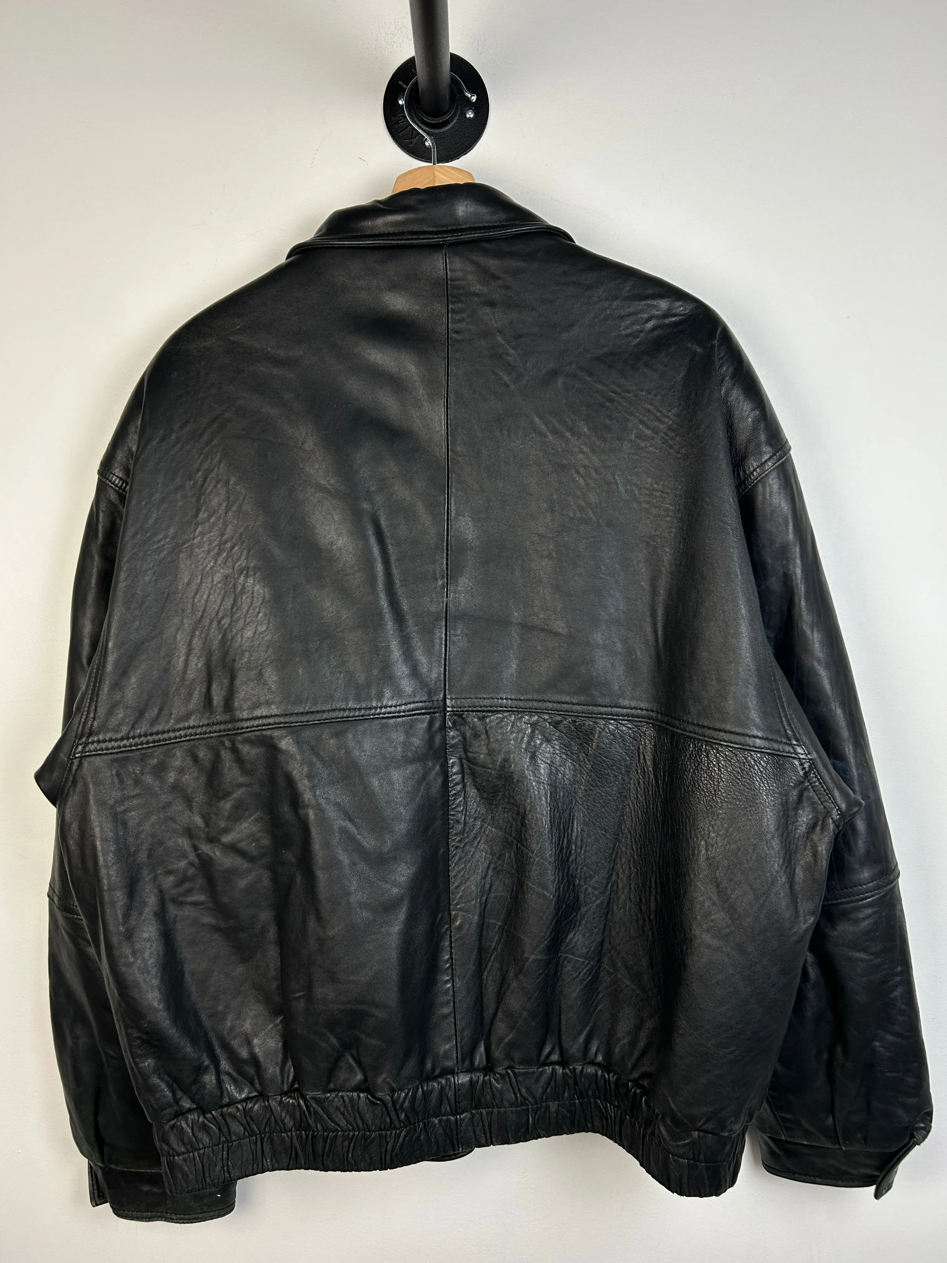 Vintage 90s London Fog Black Leather Cropped Bomber Jacket