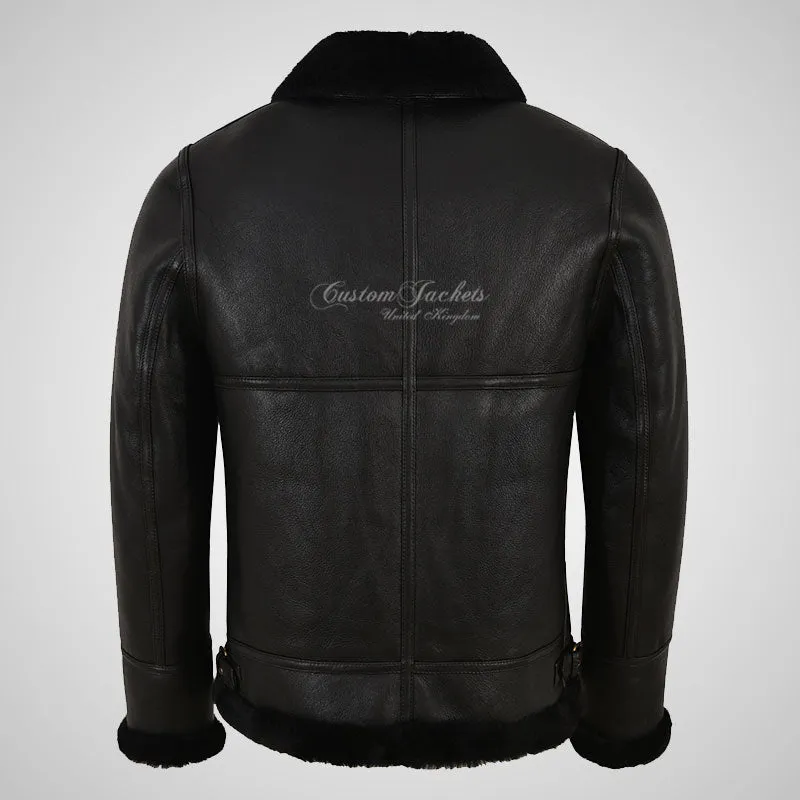 VOSTOK Men's B3 Sheepskin Flying Jacket Black Fur Shearling Jacket